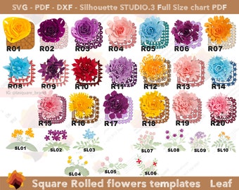 20 New Square Rolled flower templates| Paper flower templates, rolled flower SVG cut file. Christmas paper flower svg