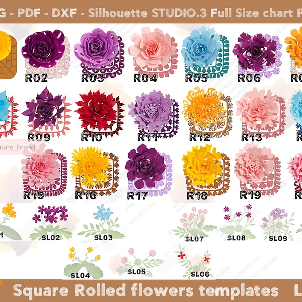 20 New Square Rolled flower templates| Paper flower templates, rolled flower SVG cut file. Christmas paper flower svg