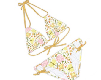 Women's swimwear Strappy Bikini Set Floral 3 Seamless pattern Summer vibe