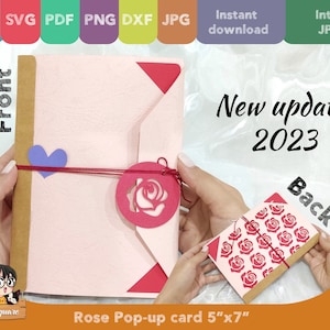 3D Pop-up Rose greeting card, flower Pop up card, printable 3d card Svg cricut, Valentine handmade birthday greeting card for mother image 3