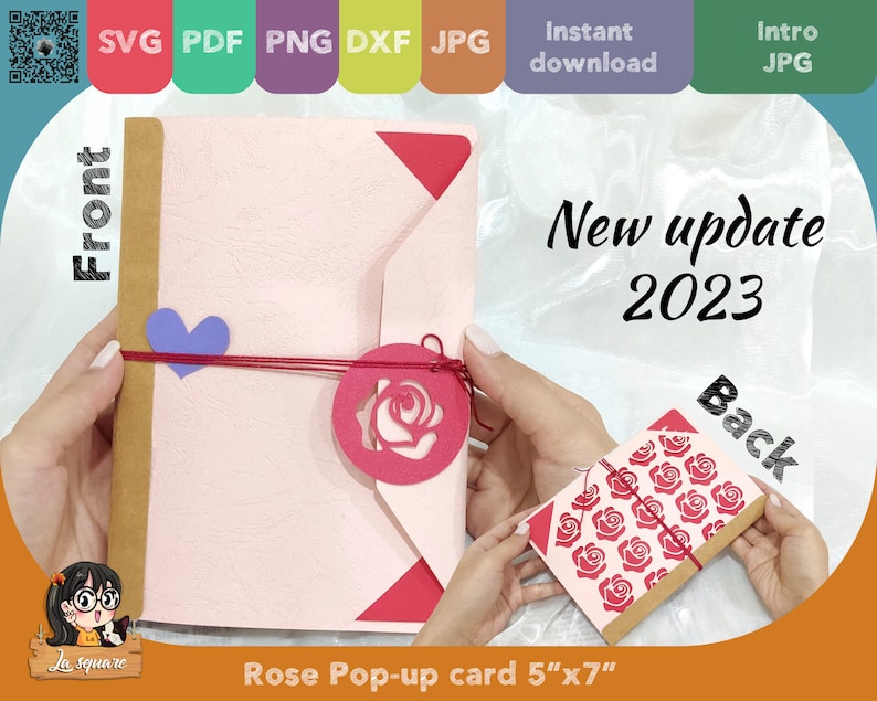 3D Pop-up Rose greeting card, flower Pop up card, printable 3d card Svg cricut, Valentine handmade birthday greeting card for mother image 3