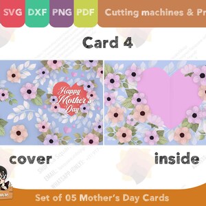 Set 05 Mother's Day greeting cards, foldable two sided printed card, PDF SVG PNG DxF for cricut silhouette printer, for mom image 8