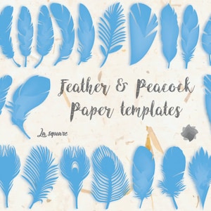 May include: A set of 28 blue feather and peacock paper templates. The templates are perfect for crafting and decorating.