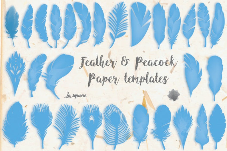 May include: A set of 28 blue feather and peacock paper templates. The templates are perfect for crafting and decorating.