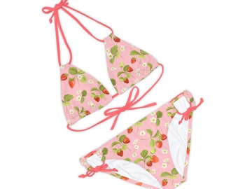 Women's swimwear Strappy Bikini Set Strawberry 2 Seamless pattern Summer vibe