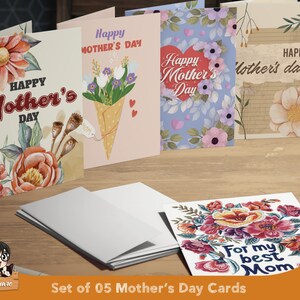 Set 05 Mother's Day greeting cards, foldable two sided printed card, PDF SVG PNG DxF for cricut silhouette printer, for mom image 10