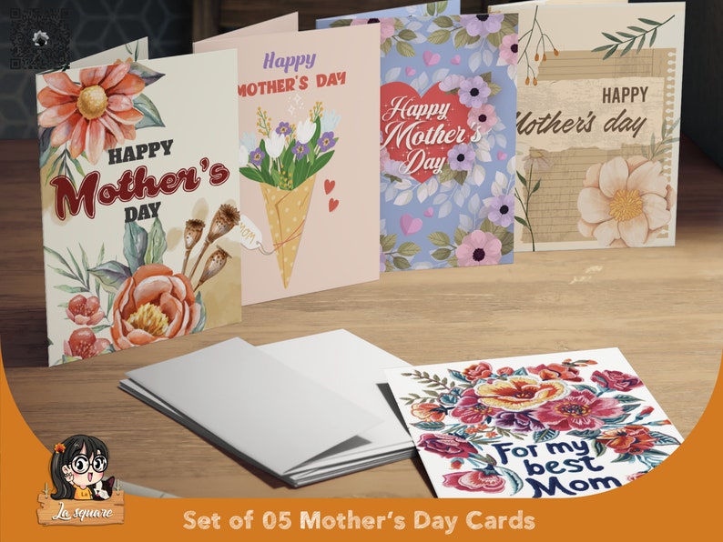 Set 05 Mother's Day greeting cards, foldable two sided printed card, PDF SVG PNG DxF for cricut silhouette printer, for mom image 10