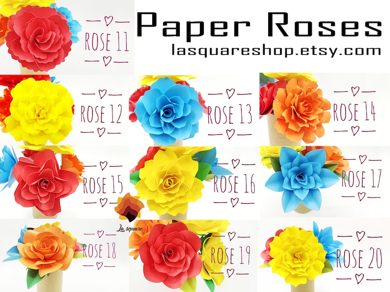 40 Rose Paper flower templates, Paper Roses svg, Paper Flower SVG, Giant Paper Roses, Rose Paper Flowers bouquet, Flower Templates SVG