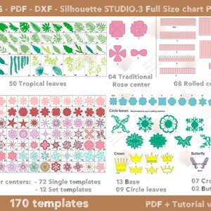 170 Papierblumen Center-Vorlagen, Flower Center SVG-Vorlage, Center-Vorlage für riesige Papierblumen, tropische Blätter Vorlagen