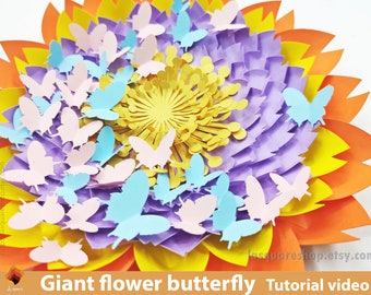 Giant flower butterfly, Paper flowers backdrop template svg, 3d flower svg and butterfly template svg