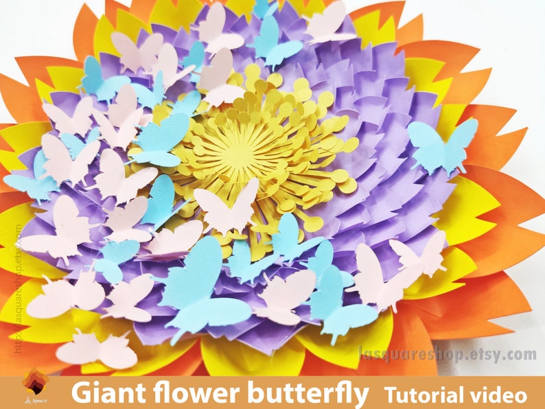Giant flower butterfly - Paper flowers backdrop template svg