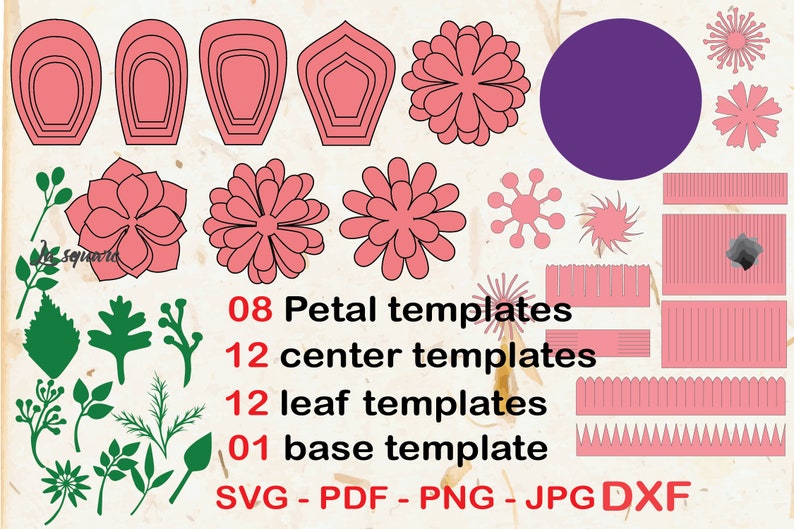 08 Giant Paper Flowers template SVG-  Diy paper flowers template- Printable Templates