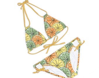 Women's swimwear Strappy Bikini Set Lemon Seamless pattern Summer vibe