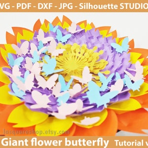 Giant flower butterfly - Paper flowers backdrop template svg