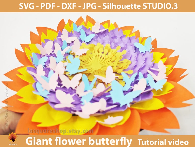 Giant flower butterfly - Paper flowers backdrop template svg