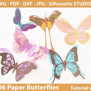 06 Modello farfalla di carta, configurazione servizio fotografico farfalla SVG, farfalla di carta, silhouette farfalla, farfalla 3d, modello muro di fiori