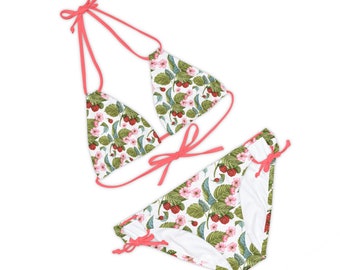 Women's swimwear Strappy Bikini Set Strawberry 1 Seamless pattern Summer vibe