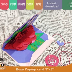 3D Pop-up Rose greeting card, flower Pop up card, printable 3d card Svg cricut, Valentine handmade birthday greeting card for mother image 10