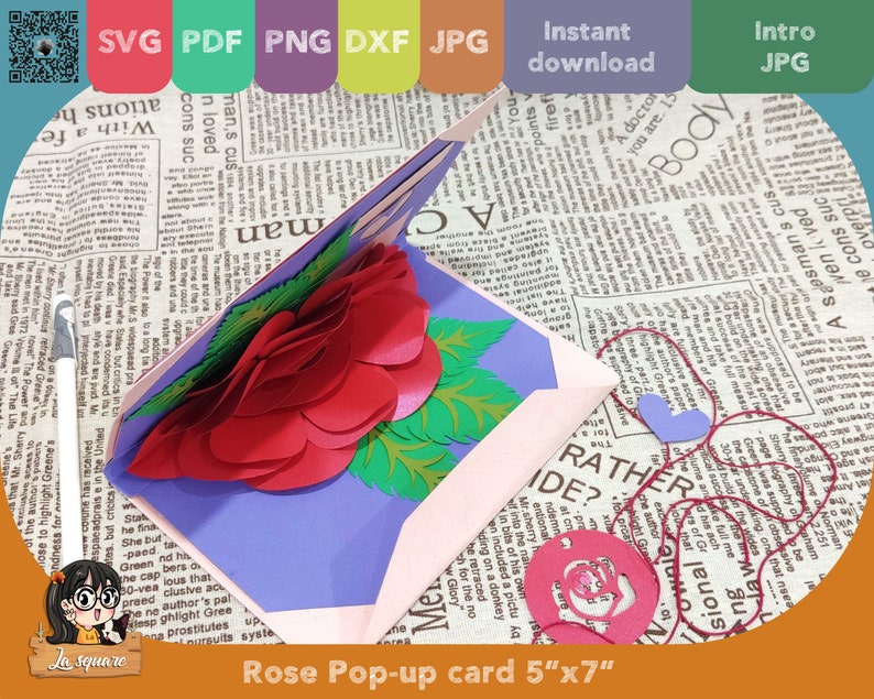 3D Pop-up Rose greeting card, flower Pop up card, printable 3d card Svg cricut, Valentine handmade birthday greeting card for mother image 10