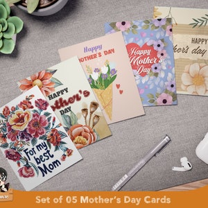 Set 05 Mother's Day greeting cards, foldable two sided printed card, PDF SVG PNG DxF for cricut silhouette printer, for mom image 2