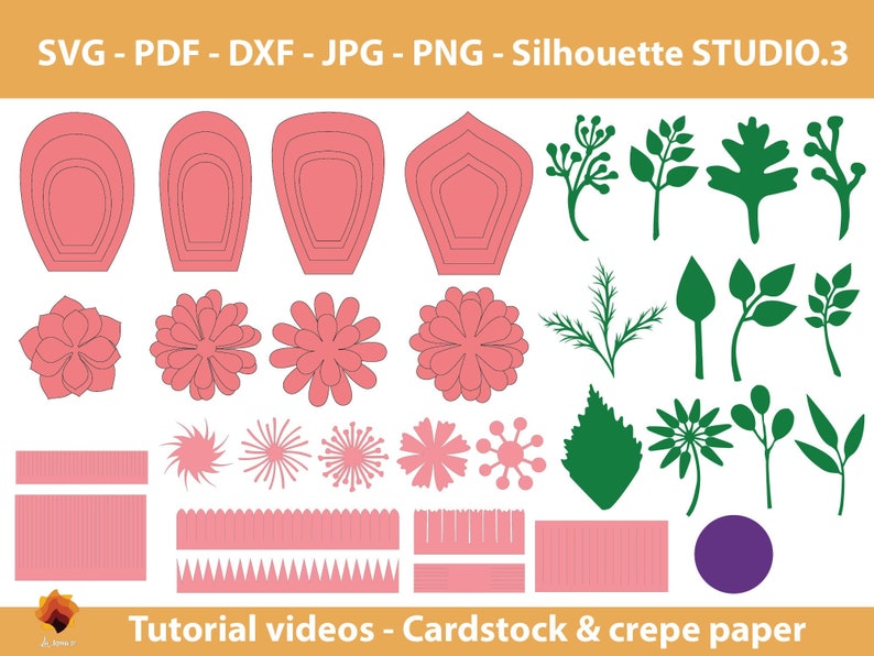 08 Giant Paper Flowers template SVG PDF DXF Jpg Png-  Diy paper flowers template- Printable flower Templates