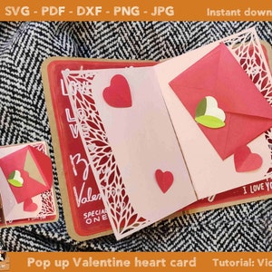 Modèle de voeux pop-up coeur Saint-Valentin, carte pop-up fleur 5 x 7"