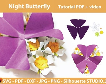 02 Giant paper flower template, spider flower svg, Oxalis Triangularis Plant, Night Butterfly Plant, unique paper flower svg, 3d flower svg