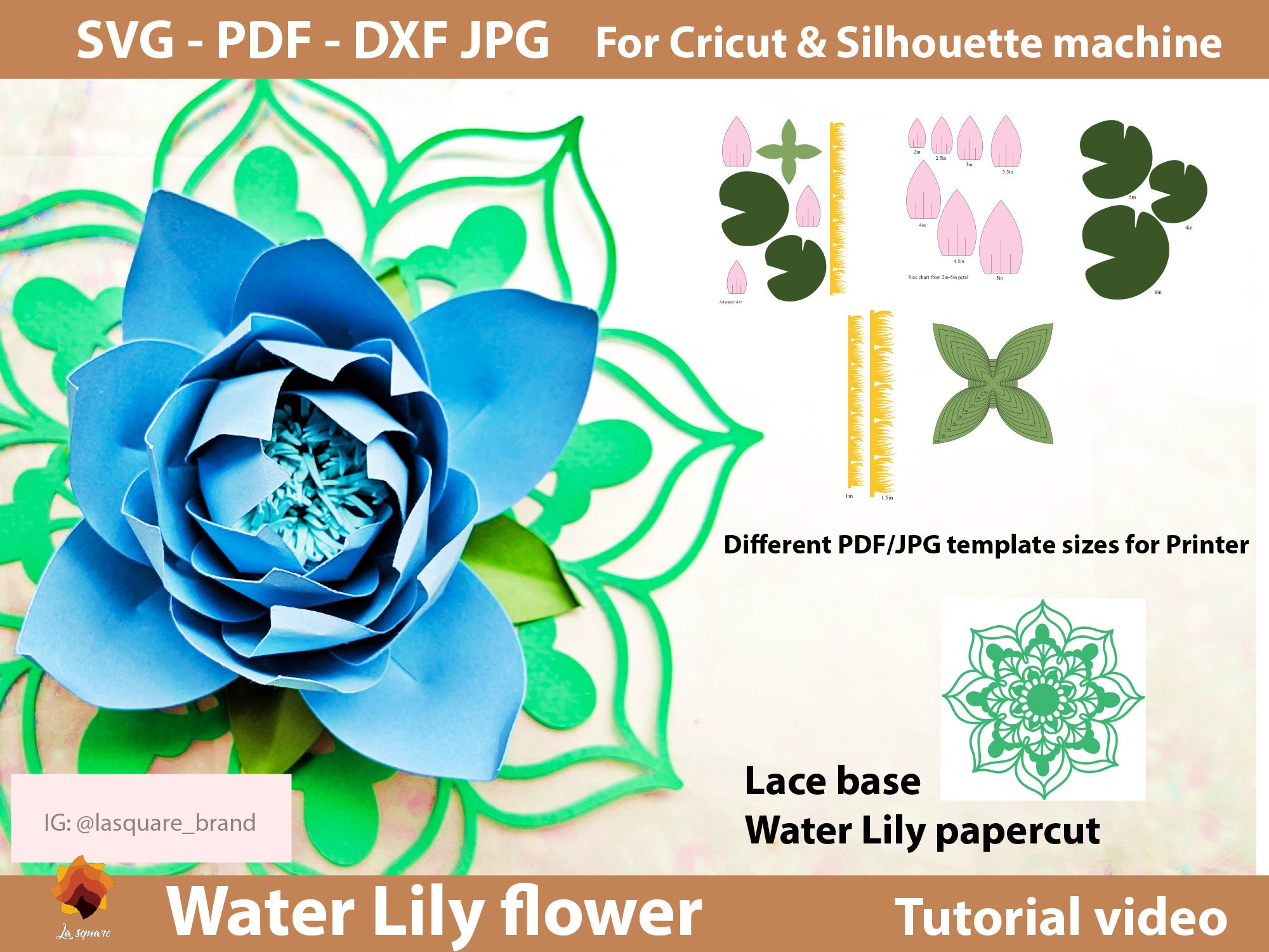 Water Lily Paper Flowers Template SVG DIY Paper Flower Etsy Canada