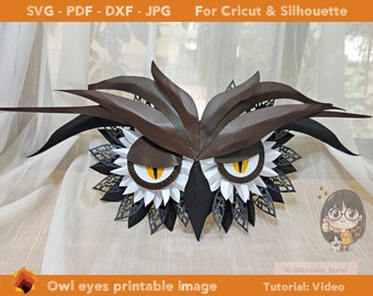 3D Paper-craft Owl face eye template PDF DXF SVG Jpg - 3D paper Owl templates wall hanging instant download cut file