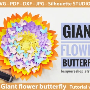 Giant flower butterfly - Paper flowers backdrop template svg
