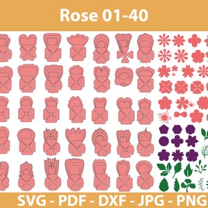 40 rozepapier bloem sjablonen, papieren rozen svg, papieren bloem SVG, gigantische papieren rozen, roze papieren bloemen boeket, bloem sjablonen SVG
