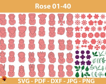 40 Rose Paper flower templates, Paper Roses svg, Paper Flower SVG, Giant Paper Roses, Rose Paper Flowers bouquet, Flower Templates SVG