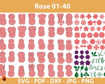 40 Rose Paper flower templates, Paper Roses svg, Paper Flower SVG, Giant Paper Roses, Rose Paper Flowers bouquet, Flower Templates SVG