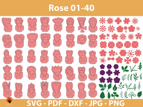 40 Rose Paper flower templates, Paper Roses svg, Paper Flower SVG, Giant Paper Roses, Rose Paper Flowers bouquet, Flower Templates SVG