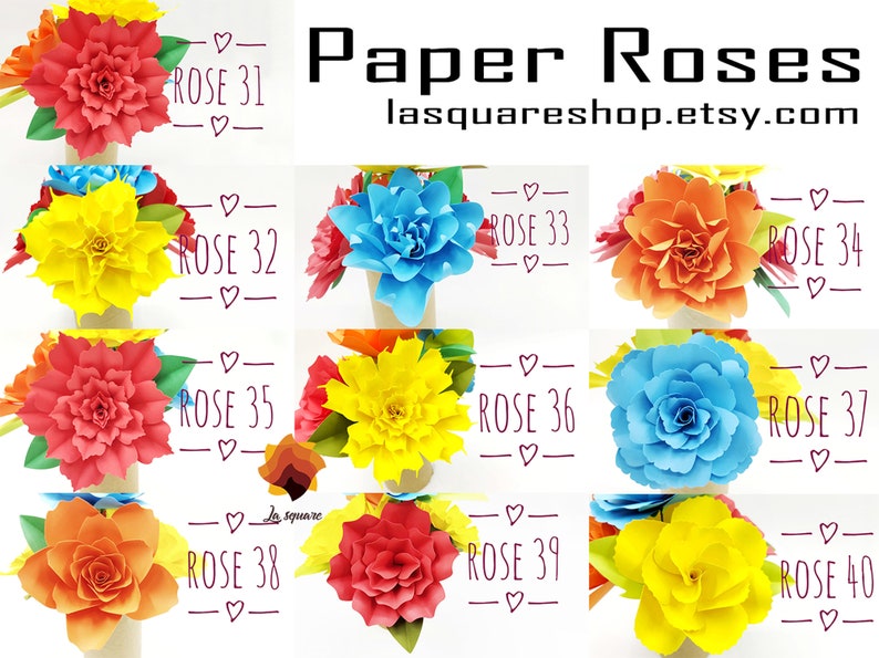 40 Rose Paper flower templates, Paper Roses svg, Paper Flower SVG, Giant Paper Roses, Rose Paper Flowers bouquet, Flower Templates SVG