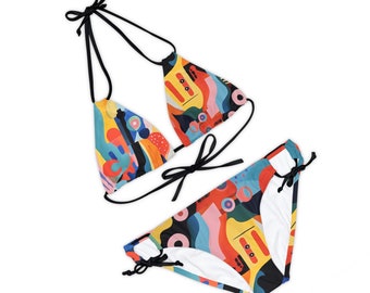 Ensemble bikini à lanières pour femmes Abstrait multicolore