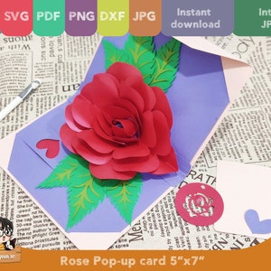 3D Pop-up Rose greeting card, flower Pop up card, printable 3d card Svg cricut, Valentine handmade birthday greeting card for mother image 6