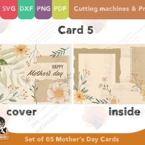 Set 05 Mother's Day greeting cards, foldable two sided printed card, PDF SVG PNG DxF for cricut silhouette printer, for mom image 9