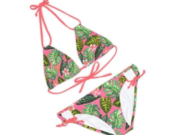 Women's swimwear Strappy Bikini Set Tropical 1 Seamless pattern Summer vibe