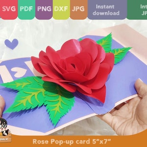 3D Pop-up Rose greeting card, flower Pop up card, printable 3d card Svg cricut, Valentine handmade birthday greeting card for mother image 2