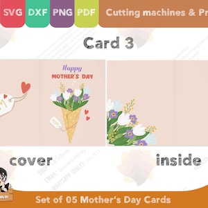 Set 05 Mother's Day greeting cards, foldable two sided printed card, PDF SVG PNG DxF for cricut silhouette printer, for mom image 7