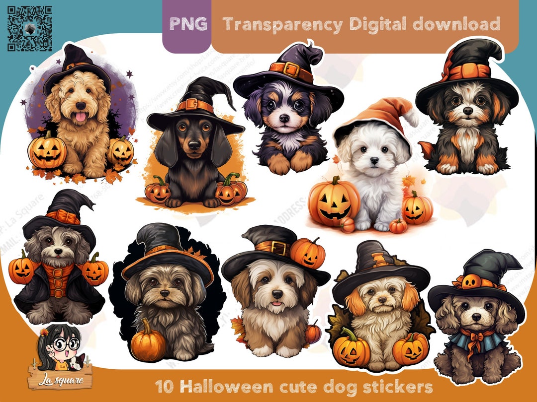 Cute Halloween Dog Pumpkin Stickers, PNG Clipart (digital Download) - Etsy