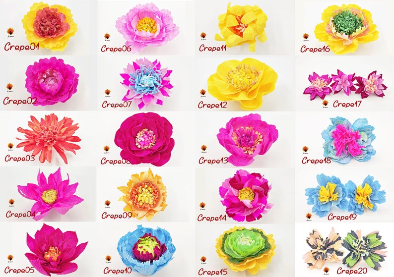 20 Crepe paper flower templates, crepe flower SVG, crepe daisy, crepe peony, crepe flower cut files PDF DXF Jpg Png for cricut silhouette
