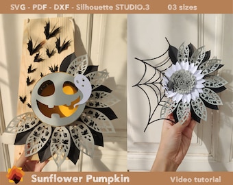 Halloween Papier Blumen Kürbis Leckerli Box Vorlage (SVG DXF PDF)