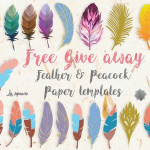 May include: A set of 25 printable paper templates featuring colorful feathers and peacock designs. The templates are perfect for crafting, scrapbooking, and other creative projects.