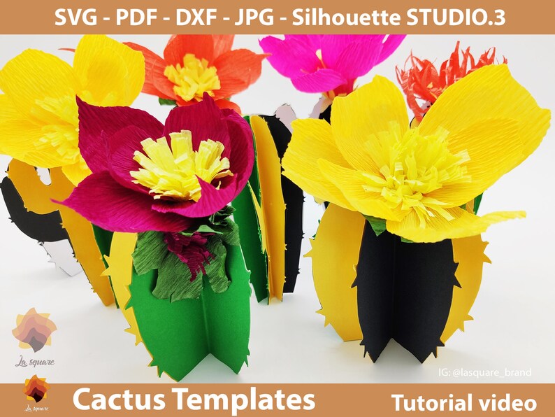 DIY Paper Cactus Template Crepe Flower SVG Pdf DXF Jpg Png Etsy