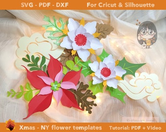 Christmas Poinsettia template, Paper Peony and Poinsettia Templates, Christmas SVG cut files, Instant Download