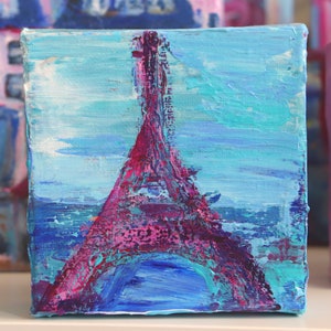 Eiffel Tower at Night with Stars Original Small Art 4x4