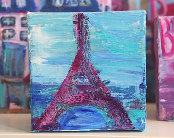 Eiffel Tower at Night with Stars Original Small Art 4x4