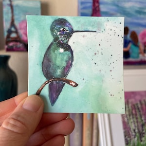 Pegatina de vinilo cuadrada de 3 pulgadas de colibrí